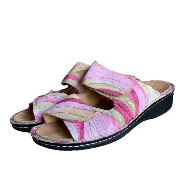 Joseph Stewart Pastel Cork Slip on Slides Sandals Pink Swirl Women’s size 10 - Picture 3 of 10